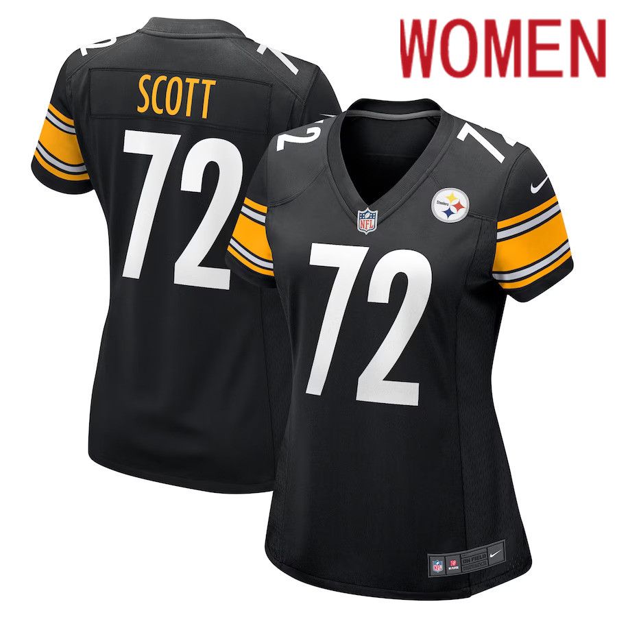Women Pittsburgh Steelers 72 Trent Scott Nike Black Game Player NFL Jersey